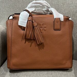 Tory Burch Leather Thea Slouchy Satchel Tan